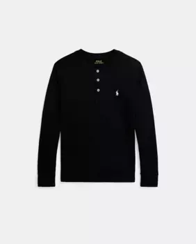 Черная футболка для мальчика с пуговицами на шее Polo Ralph Lauren