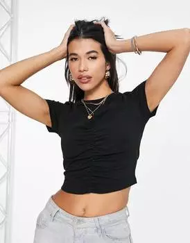 Черная футболка для малышей со сборками и корсетом ASOS DESIGN