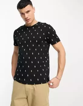 Черная футболка для отдыха Polo Ralph Lauren с логотипом игрока в поло по всей поверхности