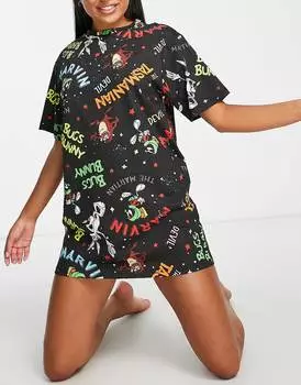 Черная футболка для сна ASOS DESIGN Looney Tunes