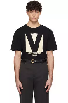 Черная футболка из джерси и хлопка с принтом «Chez Valentino»