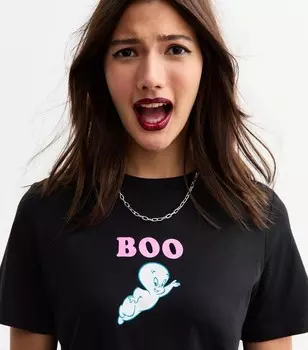 Черная футболка из джерси с принтом Casper Ghost на Хэллоуин New Look, черный