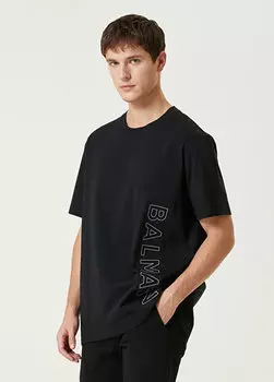 Черная футболка из органического хлопка с принтом логотипа Balmain