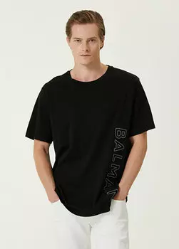 Черная футболка из органического хлопка с принтом логотипа Balmain