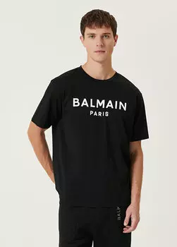 Черная футболка из органического хлопка с принтом логотипа Balmain