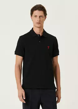 Черная футболка из органического хлопка с воротником-поло Ami