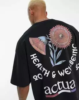 Черная футболка из плотного начесанного хлопка ASOS Actual oversized с крупным графическим принтом