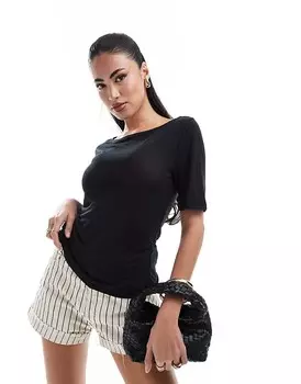 Черная футболка из прозрачного джерси с вырезом на шее Abercrombie & Fitch