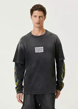 Черная футболка классического кроя с бахромой и длинным рукавом Givenchy