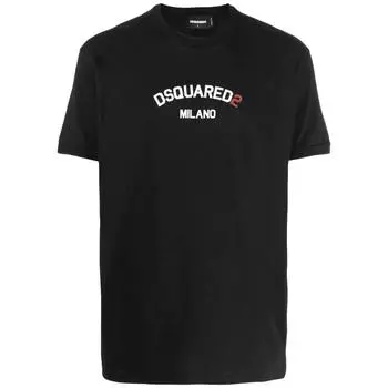 Черная футболка классного кроя с фирменным логотипом Milano Dsquared2, черный