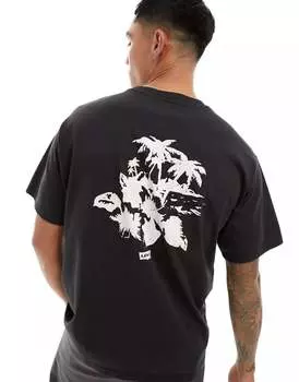 Черная футболка Levi's с принтом в виде пальмы в центре спереди и сзади