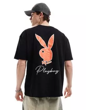 Черная футболка Mennace x Playboy с логотипом на груди и спине