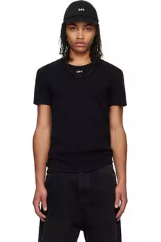 Черная футболка Off Stamp в рубчик Off-White