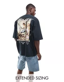 Черная футболка oversize из плотной ткани плотностью 220 г/м ASOS DESIGN Extreme с ренессансным принтом на спине