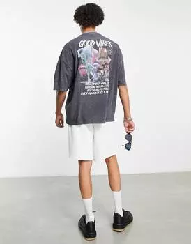 Черная футболка оверсайз ASOS DESIGN с кристаллами на спине и принтом на груди ASOS DESIGN