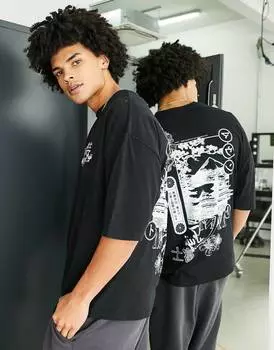 Черная футболка оверсайз ASOS DESIGN с принтом в виде сцены горы Фудзи ASOS DESIGN