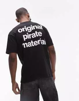 Черная футболка оверсайз премиум-класса Topman x The Streets с вышивкой Pirate Material спереди и сзади