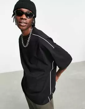 Черная футболка оверсайз с белым кантом ASOS DESIGN