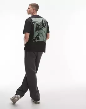 Черная футболка оверсайз с цветочным принтом спереди и сзади Topman