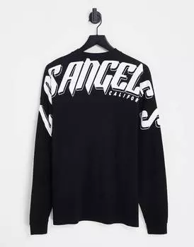 Черная футболка оверсайз с длинным рукавом и текстовым принтом на спине ASOS DESIGN