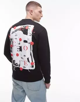 Черная футболка оверсайз с длинными рукавами и принтом «Welcome Back» Topman спереди и сзади