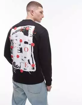 Черная футболка оверсайз с длинными рукавами и приветственным принтом спереди и сзади Topman