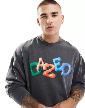 Черная футболка оверсайз с длинными рукавами и ярким принтом спереди ASOS DESIGN