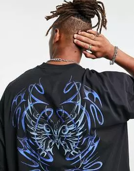 Черная футболка оверсайз с графичным принтом на спине ASOS DESIGN