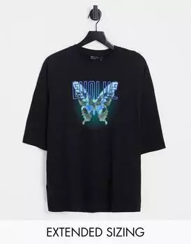 Черная футболка оверсайз с принтом бабочки спереди ASOS DESIGN