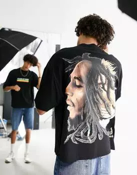Черная футболка оверсайз с принтом Bob Marley ASOS DESIGN