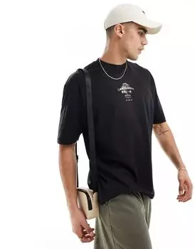 Черная футболка оверсайз с принтом бонсай на груди ASOS