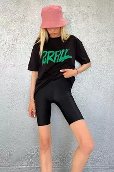 Черная футболка оверсайз с принтом MG1490 MADMEXT