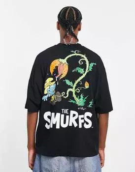 Черная футболка оверсайз с принтом смурфиков ASOS DESIGN