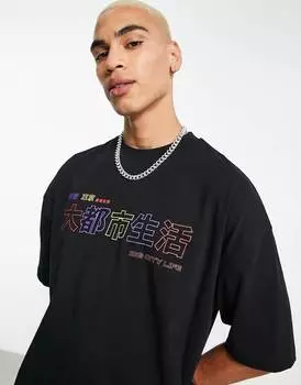 Черная футболка оверсайз с разноцветным текстовым принтом ASOS DESIGN