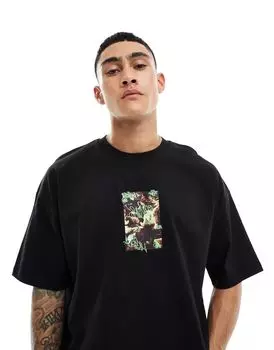 Черная футболка оверсайз с ренессансным граффити на груди ASOS DESIGN