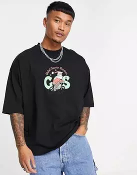 Черная футболка оверсайз с рождественским принтом ASOS DESIGN