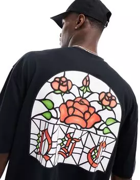 Черная футболка оверсайз с витражным принтом на спине ASOS DESIGN