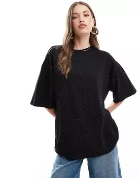 Черная футболка оверсайз с заклепками ASOS DESIGN