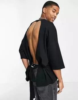 Черная футболка оверсайз с завязками на спине ASOS DESIGN