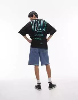 Черная футболка оверсайз Topman с вышивкой Венеция спереди и сзади