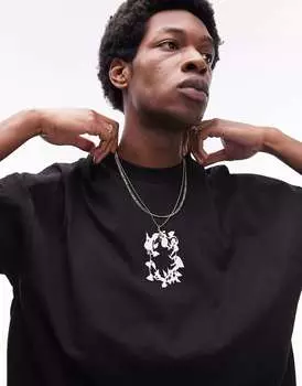 Черная футболка оверсайз Topman с вышивкой в виде фонтана спереди и сзади