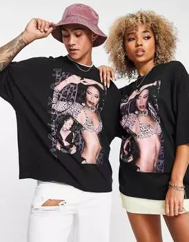 Черная футболка оверсайз унисекс с принтом Aaliyah hot fix ASOS DESIGN ASOS DESIGN