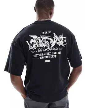 Черная футболка оверсайз Valence angels River Island