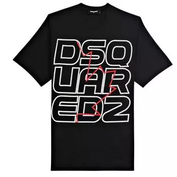 Черная футболка оверсайз в стиле техно «Кленовый лист» Dsquared2, черный