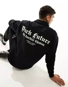 Черная футболка-поло для регби с принтом на спине ASOS DARK FUTURE