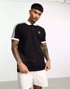 Черная футболка-поло с 3 полосками adidas Originals adicolor classics