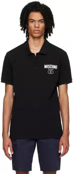 Черная футболка-поло с двойным смайликом Moschino