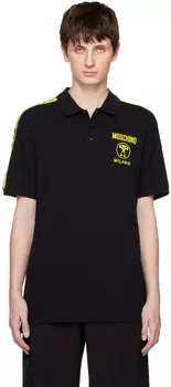 Черная футболка-поло с двумя вопросительными знаками Moschino