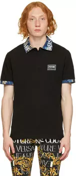 Черная футболка-поло с гобеленом Versace Jeans Couture
