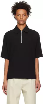 Черная футболка-поло с молнией до половины Solid Homme